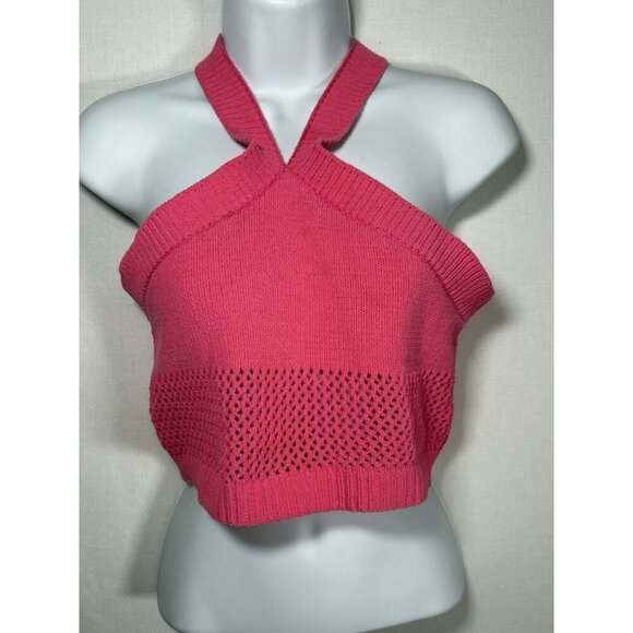 ZARA Bandeau Crochet Halter Crop Top Boho Barbie Pink Festival Summer Small - Picture 1 of 11